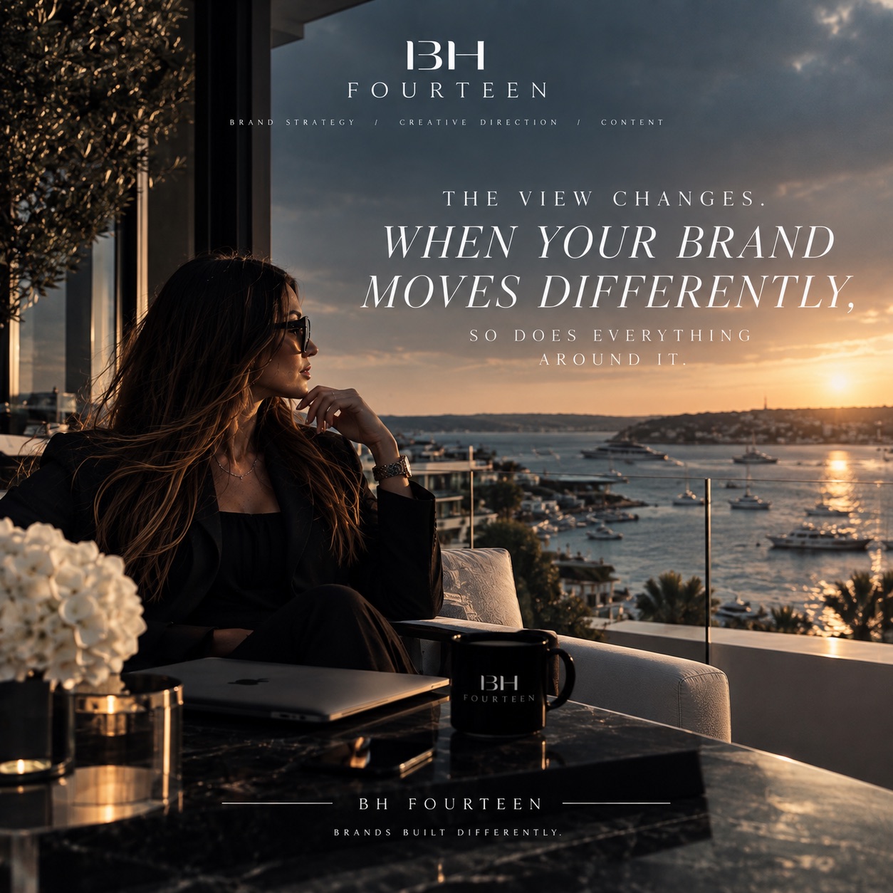 BH Fourteen luxury brand creative overlooking a harbour